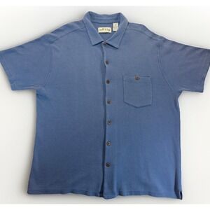 Orvis Men's Button Up Silk Cotton Short Sleeve Shirt XXL Blue Casual Sporty Prep